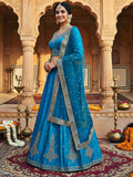 Teal Velvet Lehenga Choli with Net Dupatta & Dabka Zardozi Work