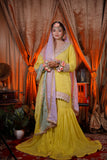 Sunshine Yellow Gharara Set – Elegant Mehndi & Haldi Outfit with Pastel Dupatta