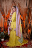 Sunshine Yellow Gharara Set – Elegant Mehndi & Haldi Outfit with Pastel Dupatta