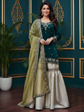 Emerald Tissue Gharara Set for Mehendi with Zardozi Work
