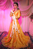 Yellow Tafta Silk Gown with Dabka & Gota Work – Bridal Mehndi Outfit