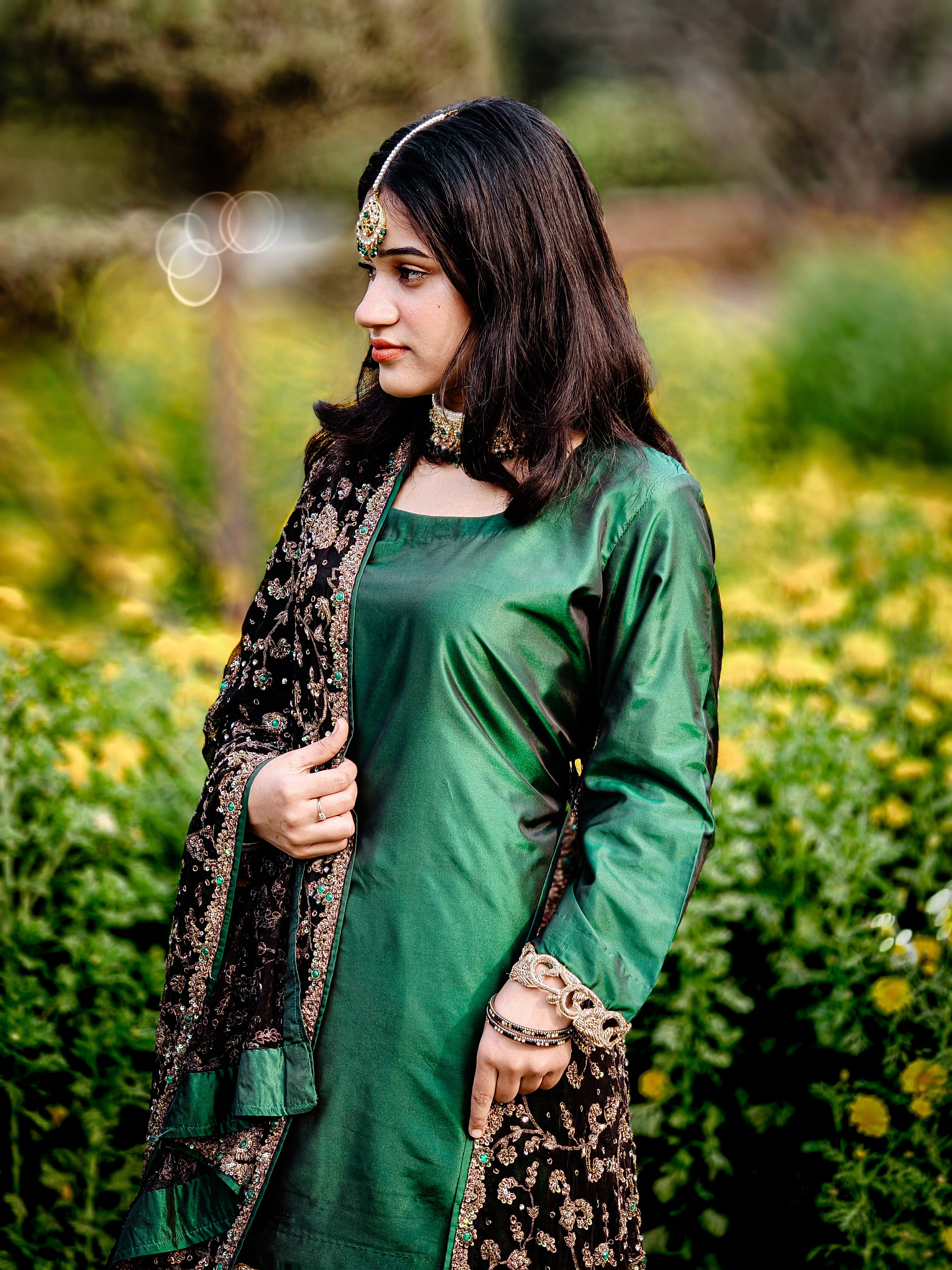Emerald Green Gharara Dress – Royal Elegance in Every Thread