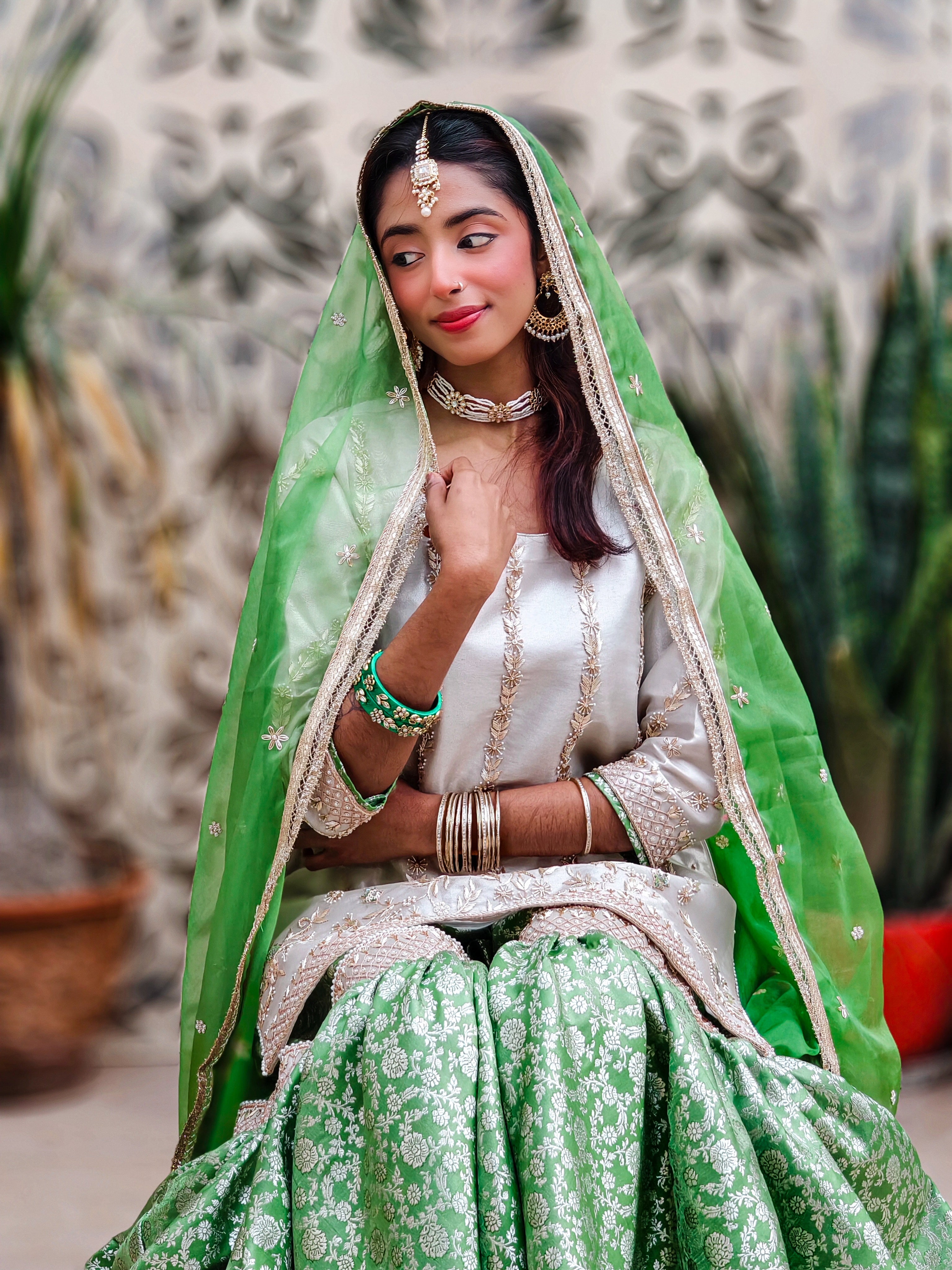 Green Banarasi Gharara Set