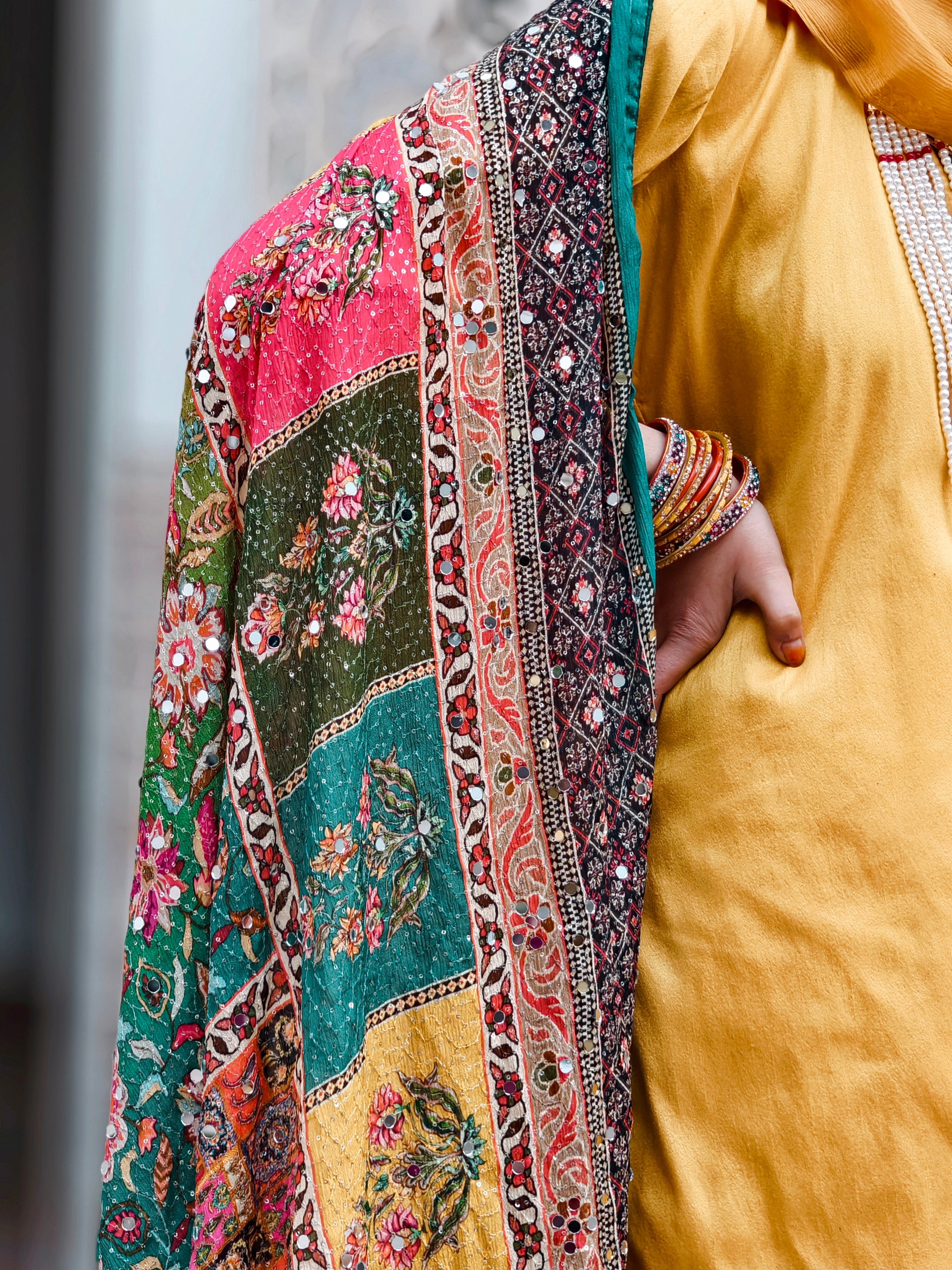 Sunshine Yellow Gharara Dress with Multicolour Dupatta