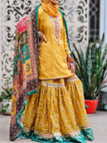 Mustard Yellow Embroidered Gharara Set | Traditional Handcrafted Suit for Weddings & Festive Wear