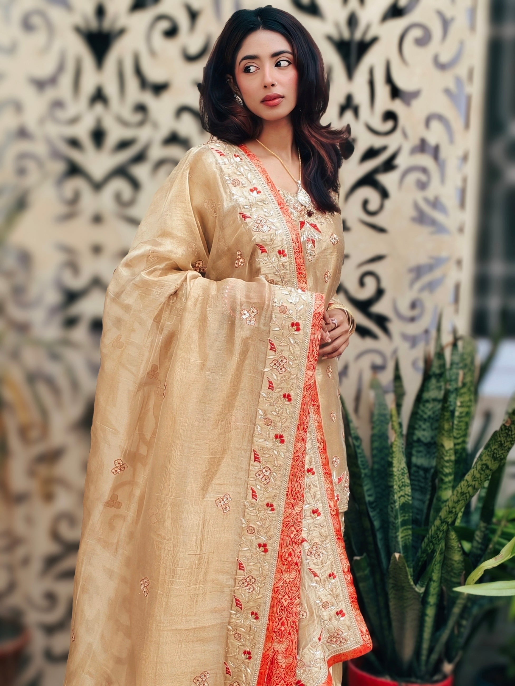 Pink Embroidered Sharara Set