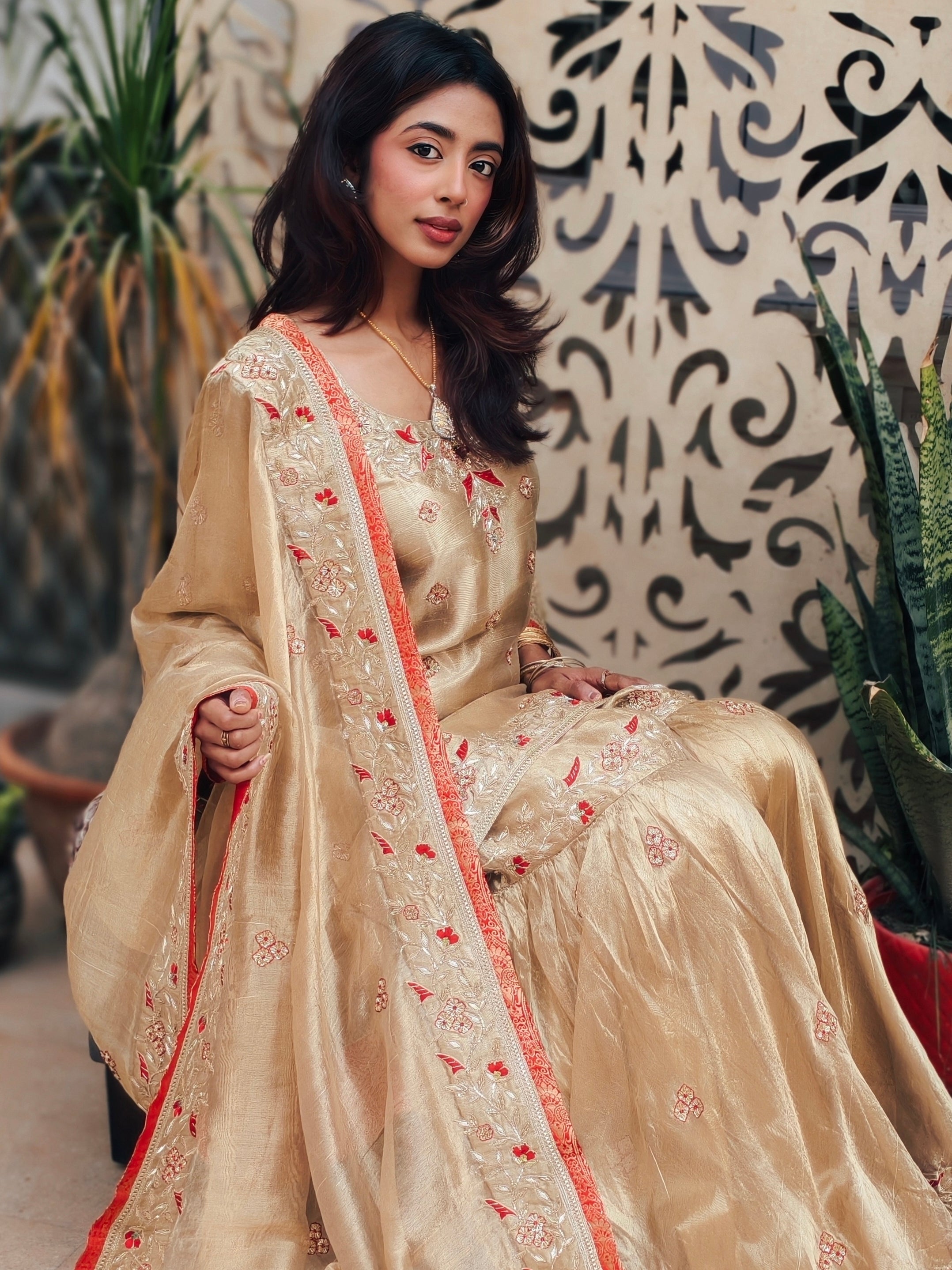 Pink Embroidered Sharara Set