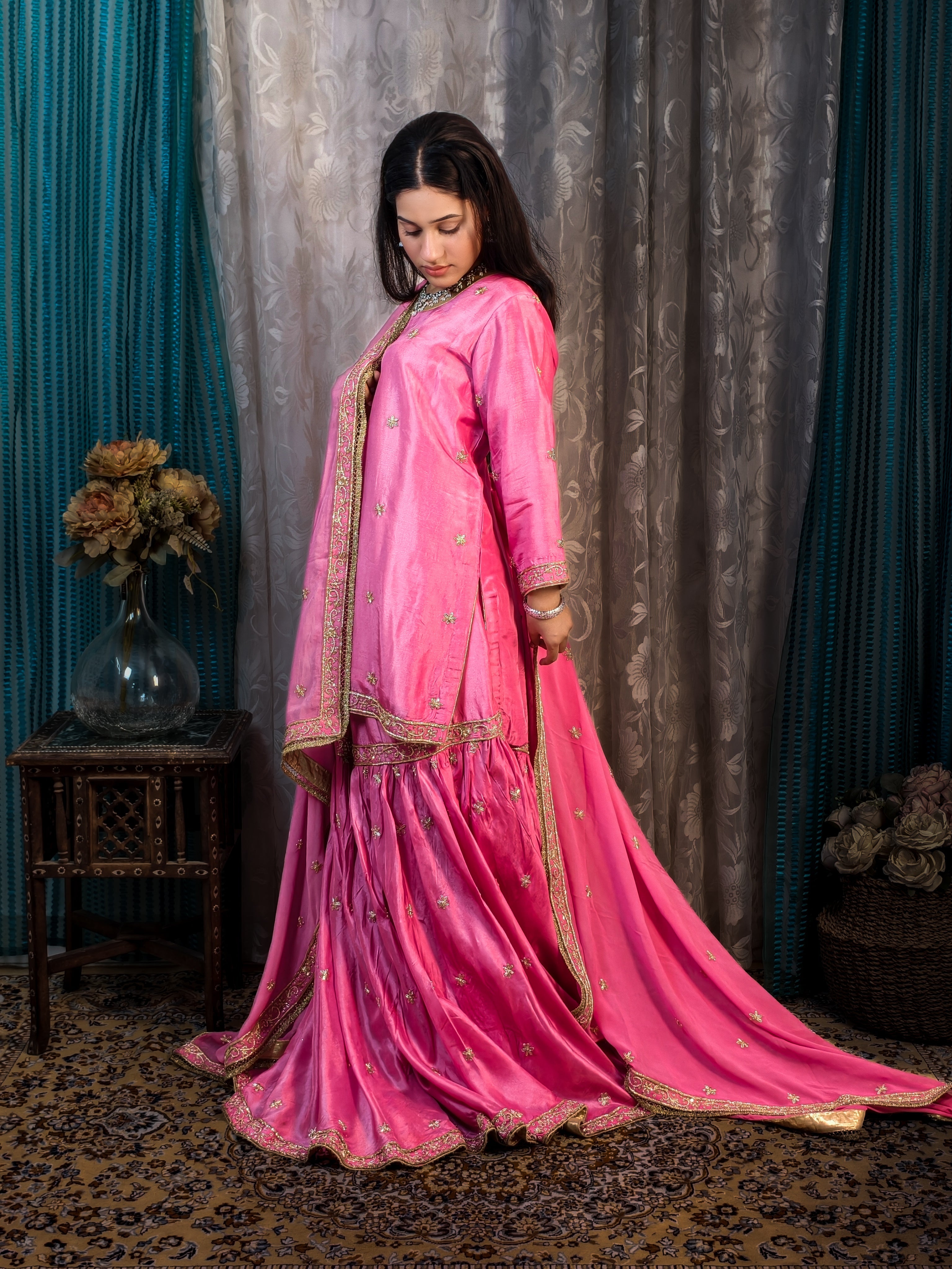 Pink Embroidered Sharara Set
