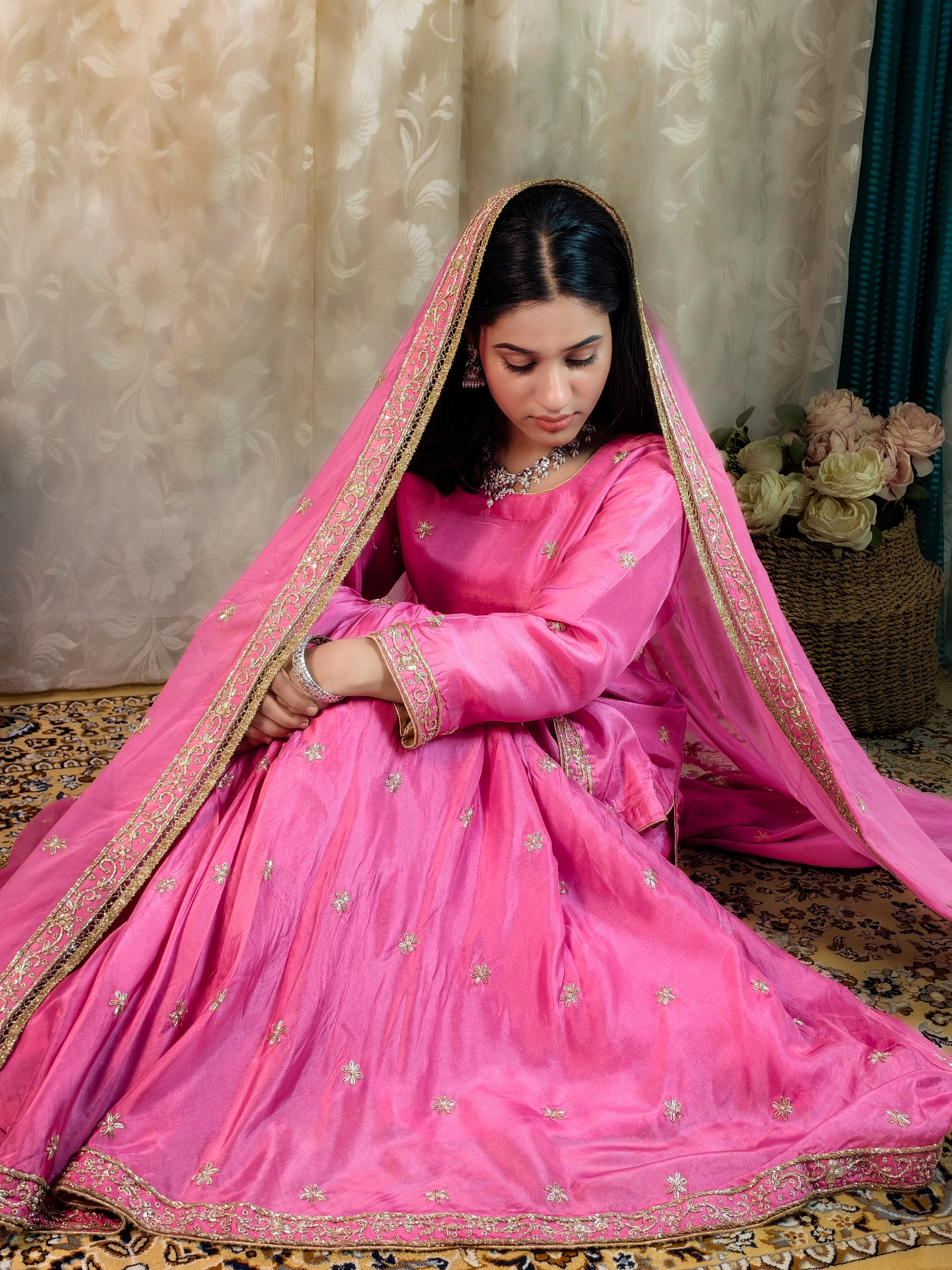 Pink Embroidered Sharara Set