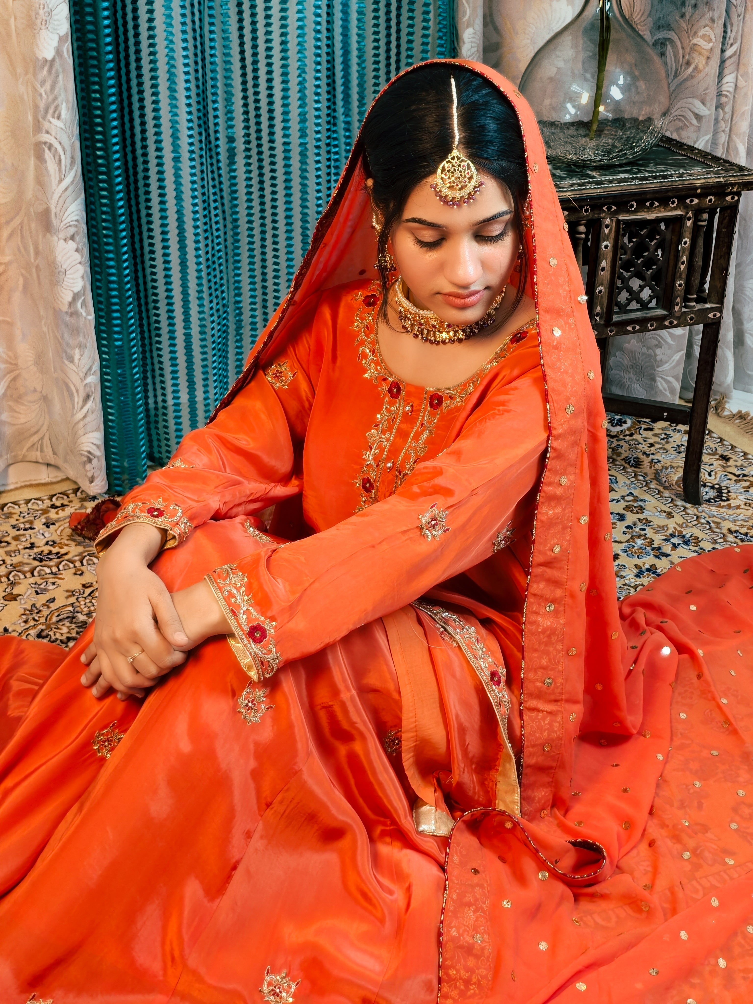 Burnt Orange Embroidered Sharara Plazo Set