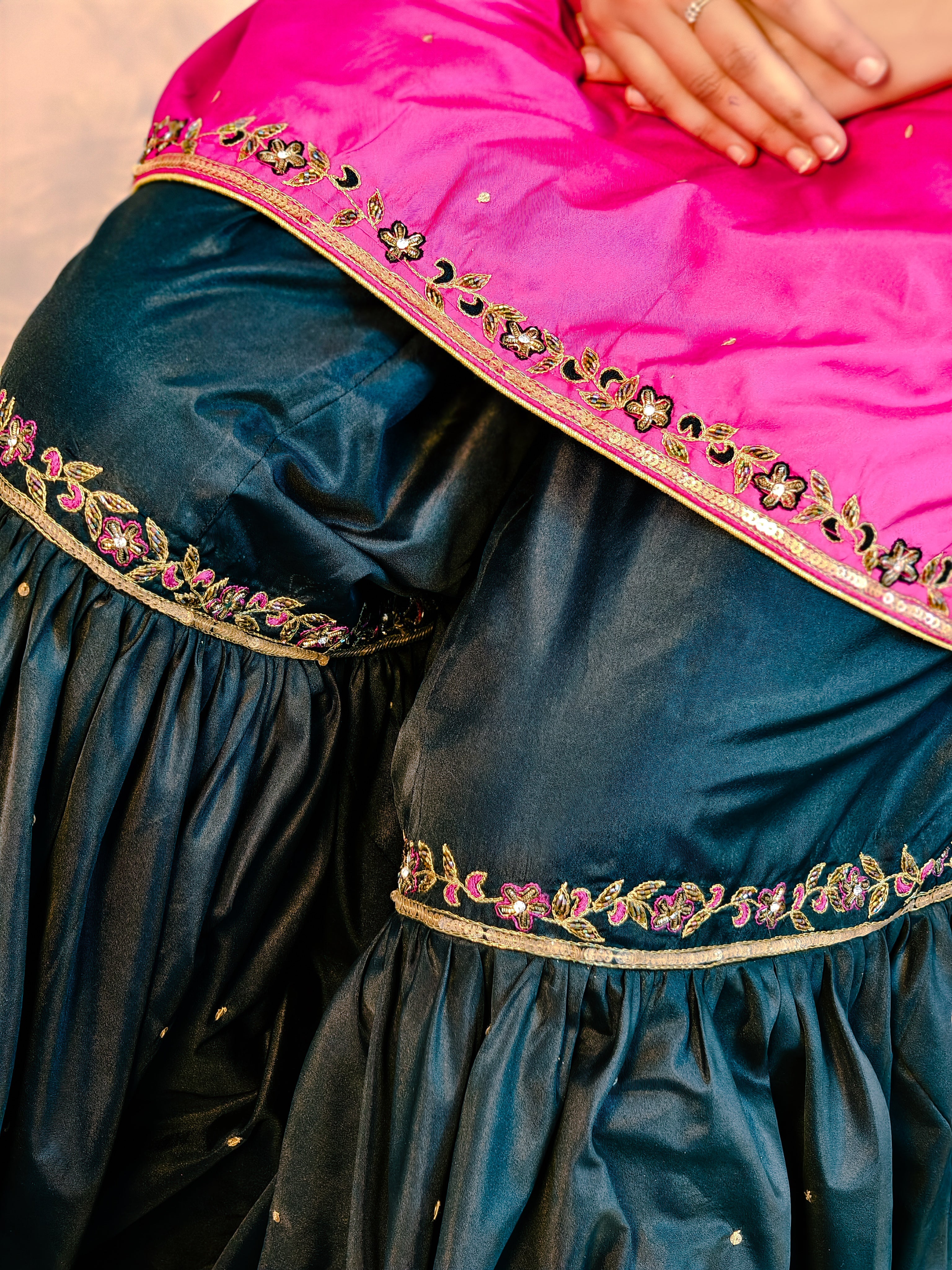 Pink & Black Embroidered Gharara Dress