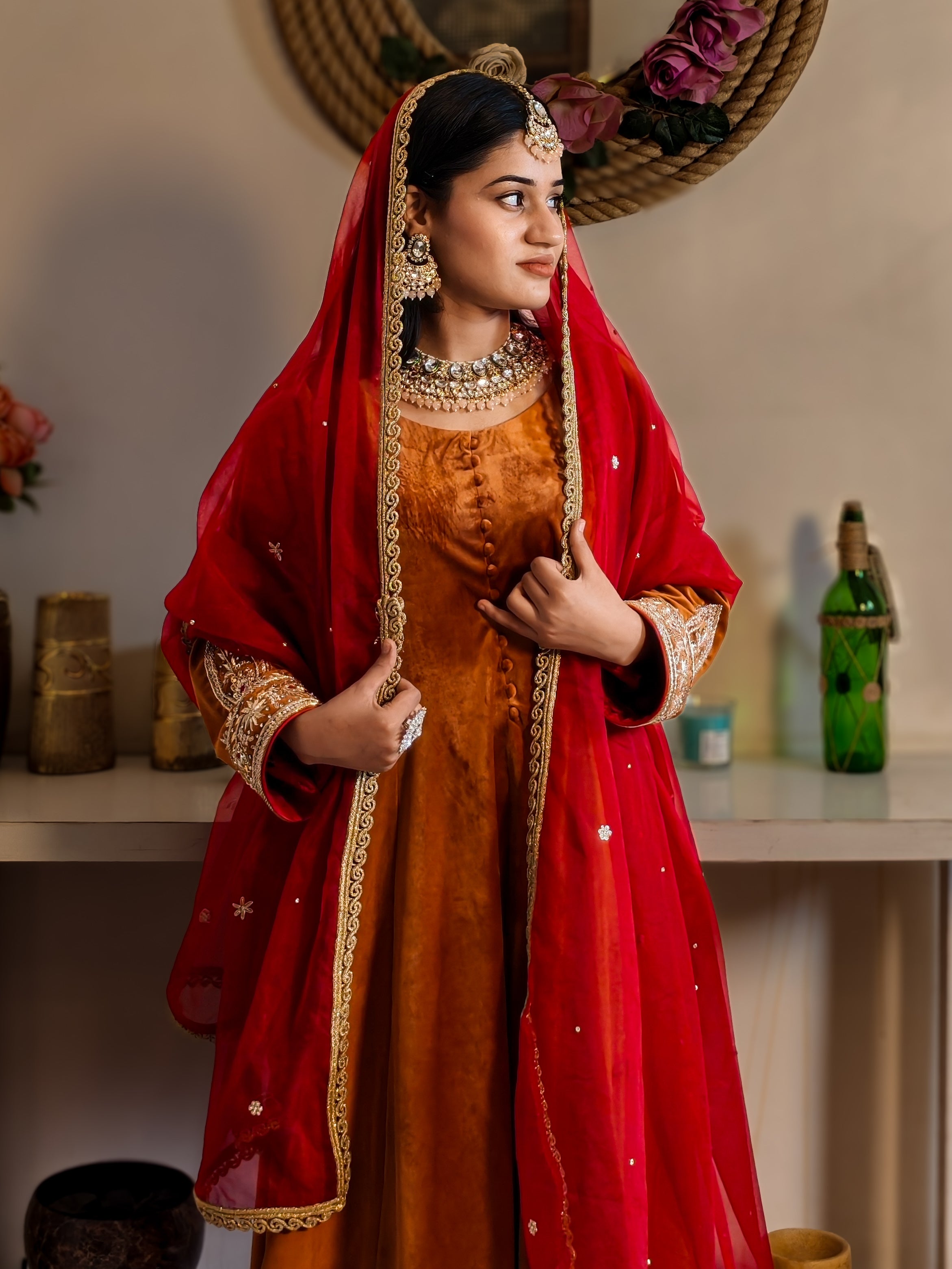 Royal Rust Anarkali Gown with Dupatta