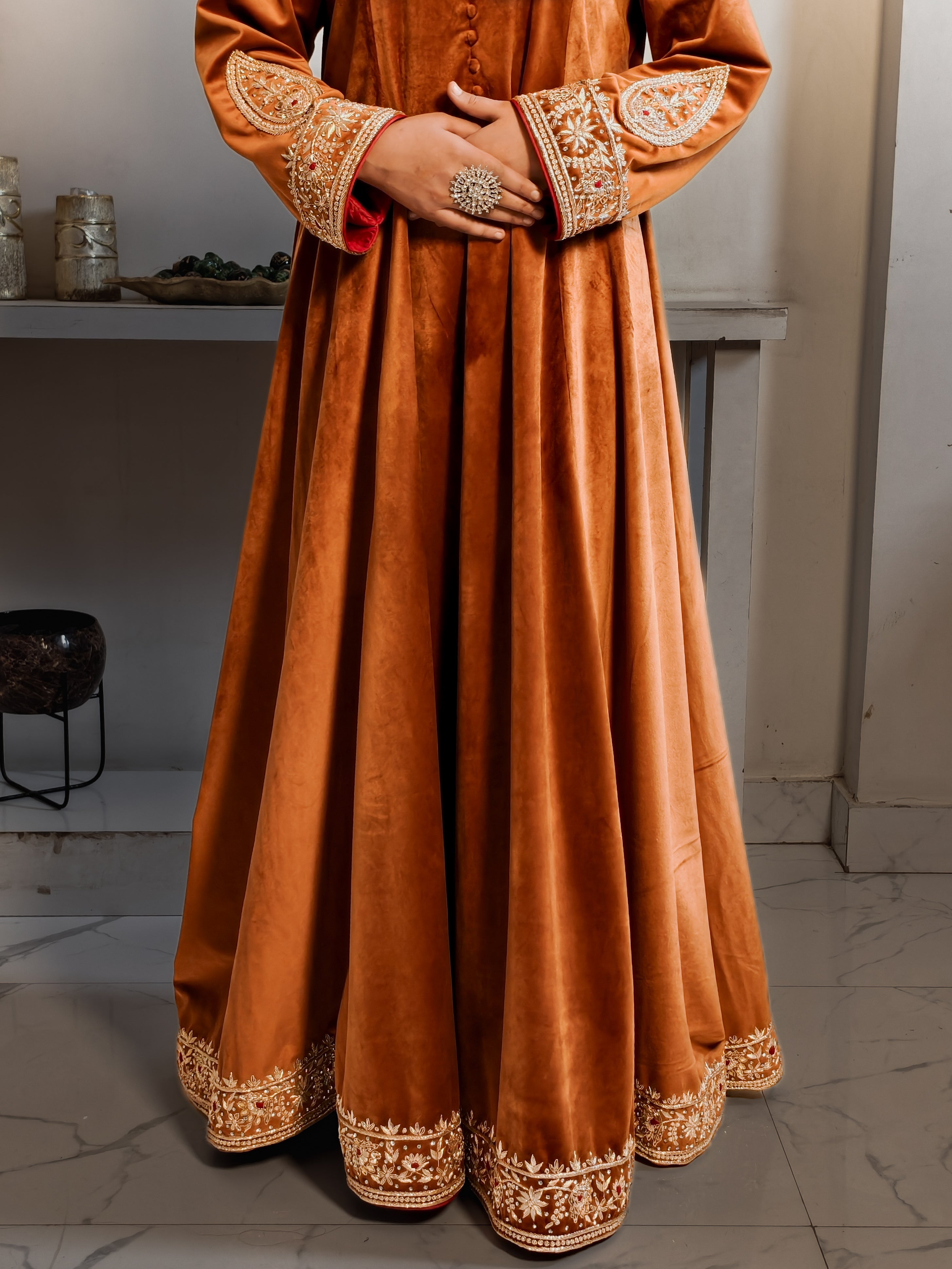 Royal Rust Anarkali Gown with Dupatta