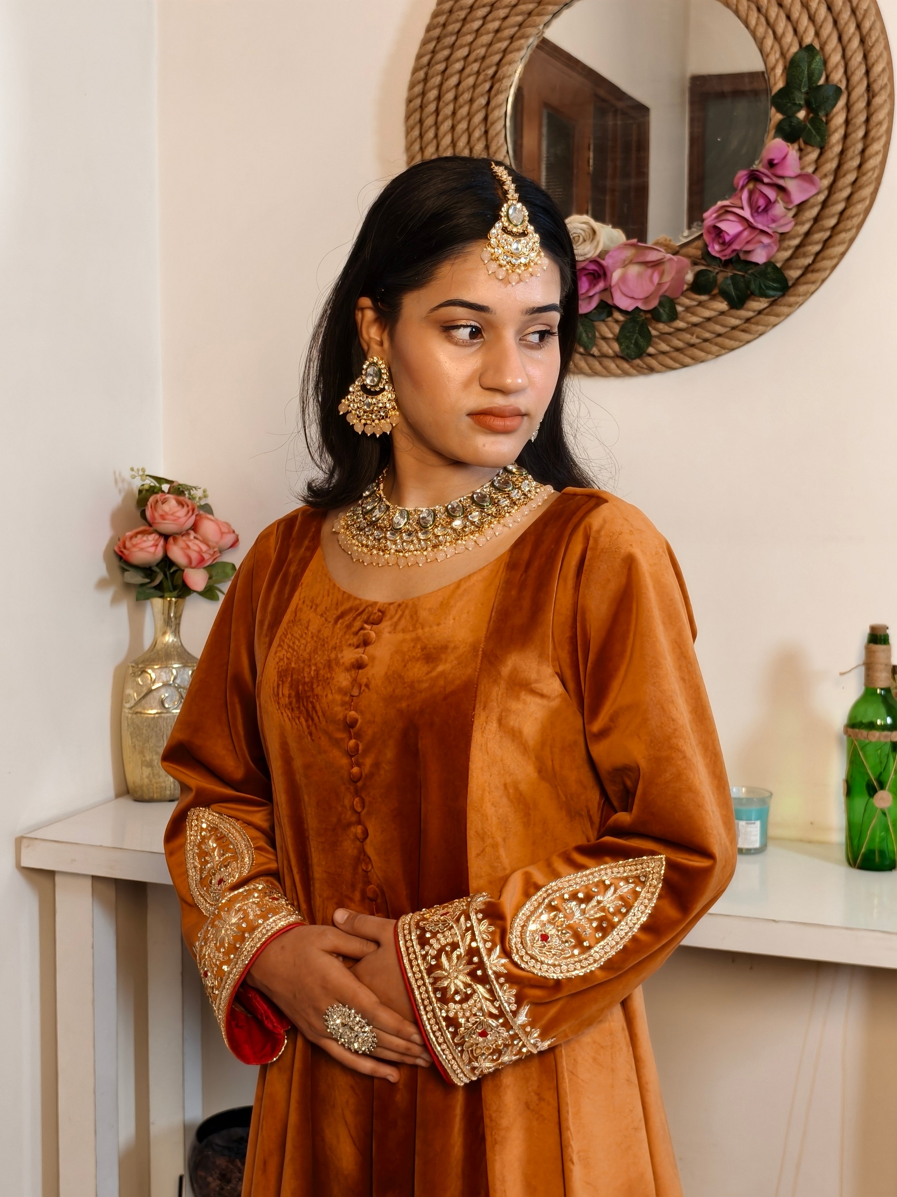 Royal Rust Anarkali Gown with Dupatta