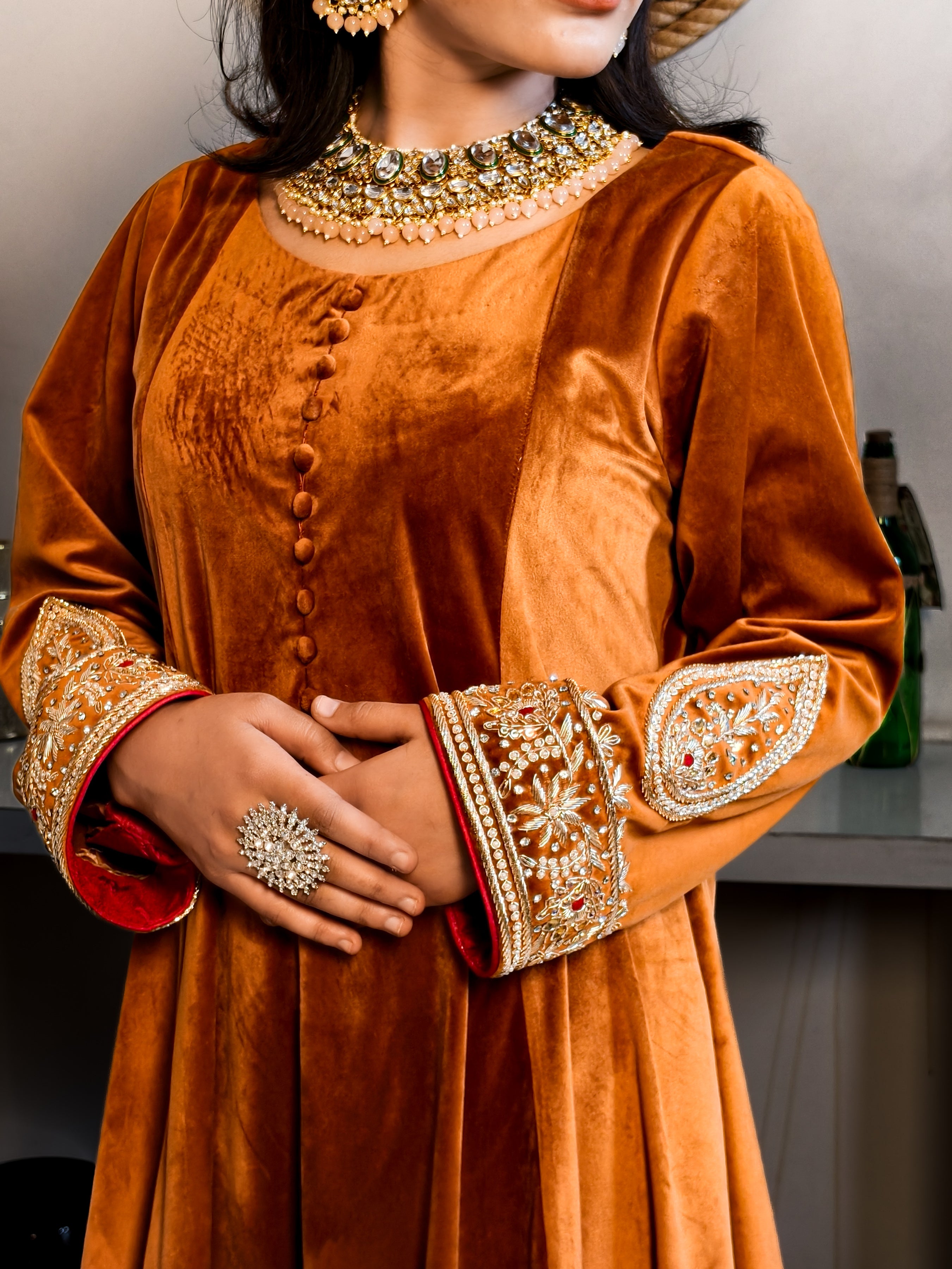 Royal Rust Anarkali Gown with Dupatta