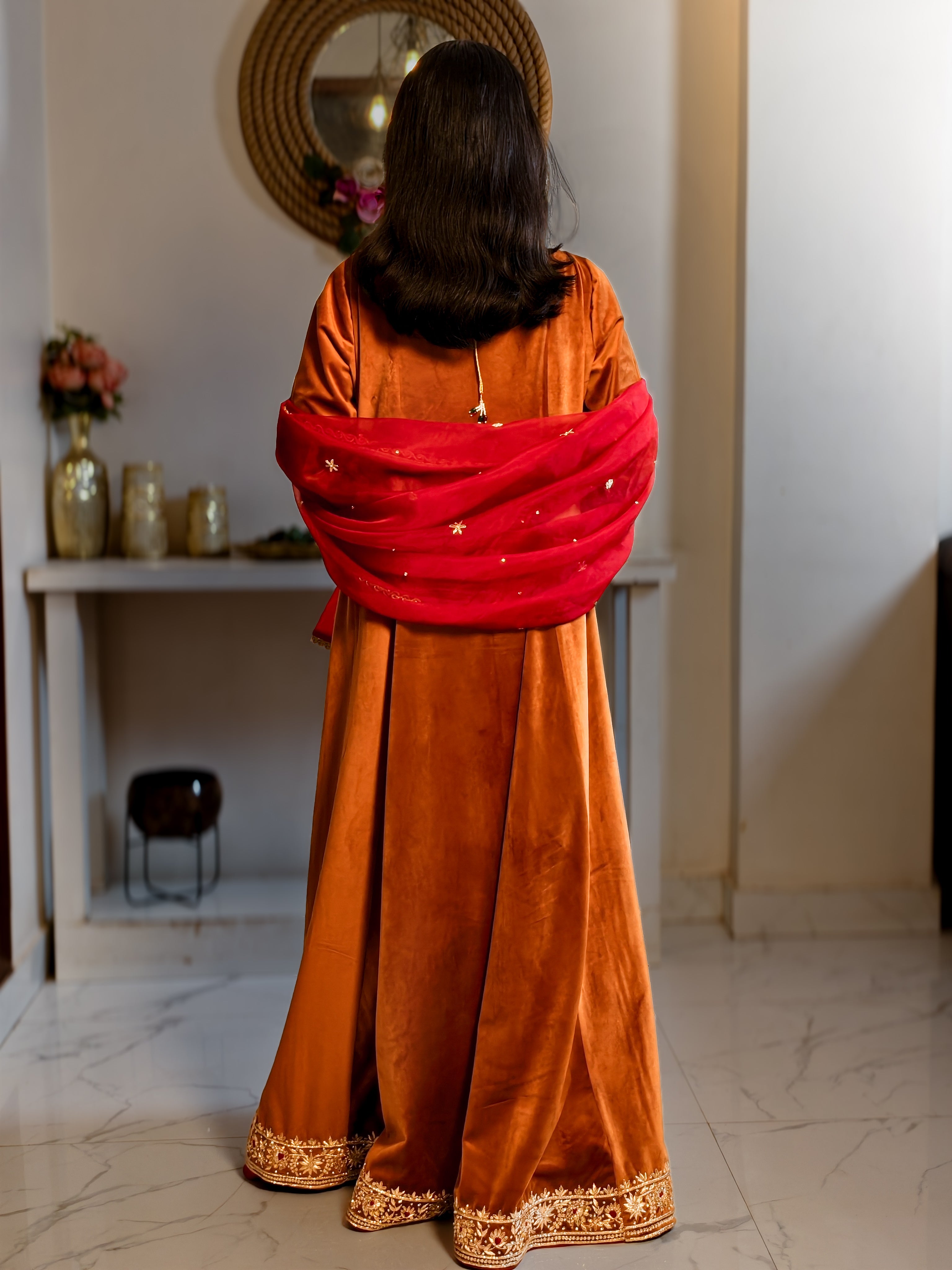 Royal Rust Anarkali Gown with Dupatta