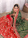 Regal Green & Red Embroidered Gharara Set – A Timeless Bridal Beauty