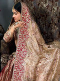 Luxury Bridal Gharara Set – Timeless Elegance in Champagne & Red