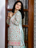 Ice Blue Gharara Set with Dabka, Zardozi & Resham Embroidery – Organza Fabric