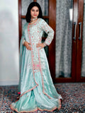 Ice Blue Gharara Set with Dabka, Zardozi & Resham Embroidery – Organza Fabric