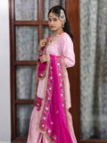 Baby Pink Silk Gharara Dress with Magenta Chinon Dupatta – Dabka Zari Work