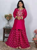 Hot Pink Upada Silk Gharara Dress with Orange Organza Dupatta
