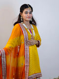 Yellow Chatapati Brocade Gharara Set with Multicolour Chiffon Dupatta – Festive Ethnic Wear