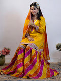 Yellow Chatapati Brocade Gharara Set with Multicolour Chiffon Dupatta – Festive Ethnic Wear