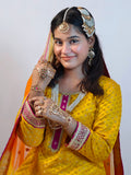 Yellow Chatapati Brocade Gharara Set with Multicolour Chiffon Dupatta – Festive Ethnic Wear