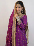 Royal Purple Banarasi Gharara Set with Pure Silk Kameez & Dabka Zardozi Dupatta