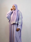 Stylish Burqa Design in Lavender Nida Fabric with White Resham Embroidery & Georgette Stole
