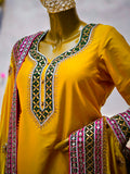 Mustard Yellow Gharara Set with Dabka, Zardozi & Gota Work | Pure Chinon Dupatta – Perfect for Haldi