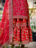 Royal Red Pure Silk Suit with Organza Dupatta & Banarasi Gharara – A Tale of Grace and Heritage