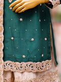 Green Silk Shirt with Tissue Silk Gharara & Dupatta – Zari & Pearl Cutdana Work