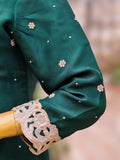 Green Silk Shirt with Tissue Silk Gharara & Dupatta – Zari & Pearl Cutdana Work