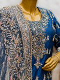 Royal Blue Pure Silk Shirt with Banarasi Gharara & Tissue Dupatta – Dabka Zardozi Work
