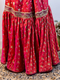 Magenta Silk Shirt with Chiffon Dupatta & Red Banarasi Brocade Gharara