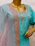Aqua & Blush Pure Silk Gharara Set with Hand Zardozi Work