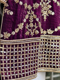 Royal Plum Party Wear Gharara Set with Tissue Fabric & Hand Zardozi Work