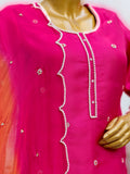 Pink Tissue Organza Gharara with Zari, Pearl & Resham Work