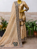 Golden Brocade Ensemble with Handcrafted Dabka, Zardozi & Nakshi Zarkon Work