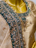 Golden Brocade Ensemble with Handcrafted Dabka, Zardozi & Nakshi Zarkon Work