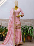 Lakhnavi Gharara in Chinon Silk with Zardozi Work