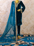 Velvet Suit with Organza Dupatta – Dabka Zardozi