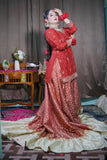 Bridal Red Farshi Gharara Set with Dabka Zardozi Work | Upara Silk Kameez & Chiffon Dupatta