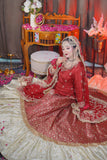 Bridal Red Farshi Gharara Set with Dabka Zardozi Work | Upara Silk Kameez & Chiffon Dupatta