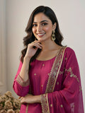 Magenta Silk Shirt with Chiffon Dupatta & Red Banarasi Brocade Gharara