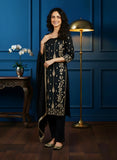 Black Pure Silk Suit with Dabka Zardozi Embroidery & Sequined Pure Chiffon Dupatta – Luxe Wedding & Festive Wear