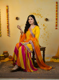 Yellow Chatapati Brocade Gharara Set with Multicolour Chiffon Dupatta – Festive Ethnic Wear