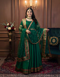 Emerald Green Taffeta Silk Gown with Mirror Work & Net Dupatta – Ethnic Occasion Wear